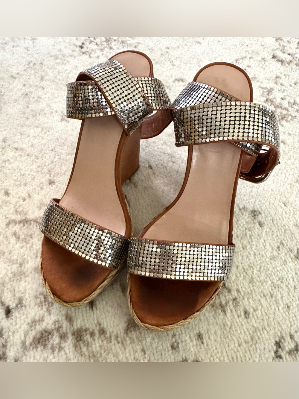 Stuart Weitzman platform sequin and leather sandals